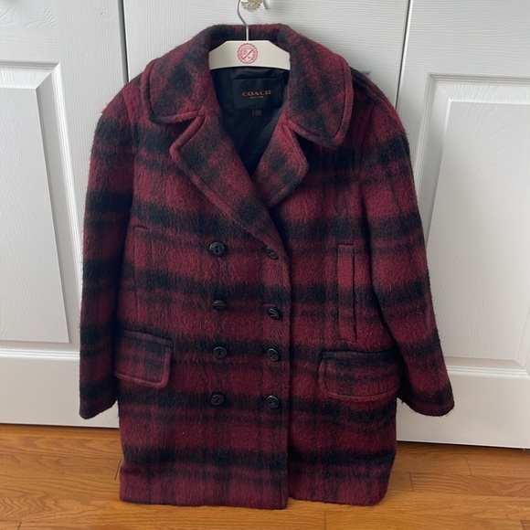 Coach Plaid Alpaca Wool Blend Double Breasted Peacoat - Picture 2 of 5
